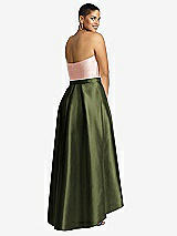 Rear View Thumbnail - Olive Green & Blush Strapless Satin High Low Dress with Pockets