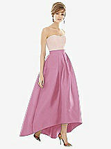 Alt View 1 Thumbnail - Powder Pink & Blush Strapless Satin High Low Dress with Pockets