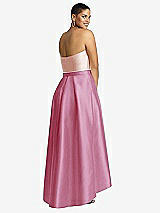 Rear View Thumbnail - Powder Pink & Blush Strapless Satin High Low Dress with Pockets