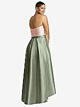Rear View Thumbnail - Sage & Blush Strapless Satin High Low Dress with Pockets