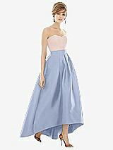 Alt View 1 Thumbnail - Sky Blue & Blush Strapless Satin High Low Dress with Pockets