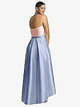 Rear View Thumbnail - Sky Blue & Blush Strapless Satin High Low Dress with Pockets