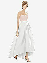 Alt View 1 Thumbnail - White & Blush Strapless Satin High Low Dress with Pockets