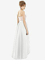Alt View 2 Thumbnail - White & Blush Strapless Satin High Low Dress with Pockets