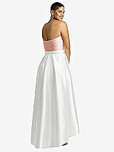 Rear View Thumbnail - White & Blush Strapless Satin High Low Dress with Pockets