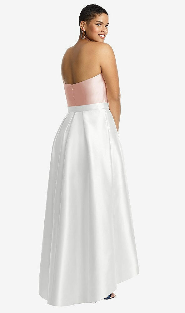 Back View - White & Blush Strapless Satin High Low Dress with Pockets