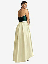 Rear View Thumbnail - Butter Yellow & Evergreen Strapless Satin High Low Dress with Pockets