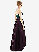 Alt View 2 Thumbnail - Deep Plum & Evergreen Strapless Satin High Low Dress with Pockets