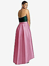 Rear View Thumbnail - Powder Pink & Evergreen Strapless Satin High Low Dress with Pockets
