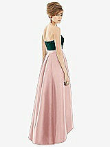 Alt View 2 Thumbnail - Rose & Evergreen Strapless Satin High Low Dress with Pockets
