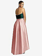 Rear View Thumbnail - Rose & Evergreen Strapless Satin High Low Dress with Pockets