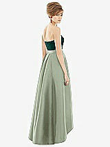 Alt View 2 Thumbnail - Sage & Evergreen Strapless Satin High Low Dress with Pockets