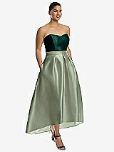 Front View Thumbnail - Sage & Evergreen Strapless Satin High Low Dress with Pockets