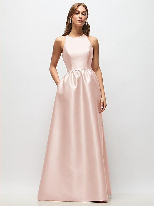 Sleeveless Keyhole Back Satin Maxi Dress