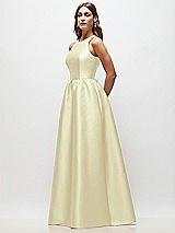 Side View Thumbnail - Butter Yellow Sleeveless Keyhole Back Satin Maxi Dress