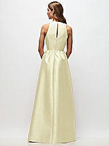 Rear View Thumbnail - Butter Yellow Sleeveless Keyhole Back Satin Maxi Dress