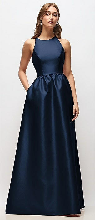 Sleeveless Keyhole Back Satin Maxi Dress