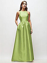 Front View Thumbnail - Mojito Sleeveless Keyhole Back Satin Maxi Dress