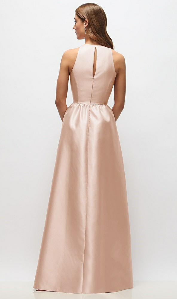 Back View - Cameo Sleeveless Keyhole Back Satin Maxi Dress