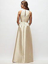 Rear View Thumbnail - Champagne Sleeveless Keyhole Back Satin Maxi Dress