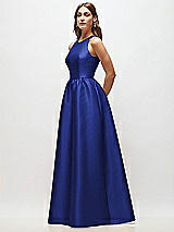 Side View Thumbnail - Cobalt Blue Sleeveless Keyhole Back Satin Maxi Dress