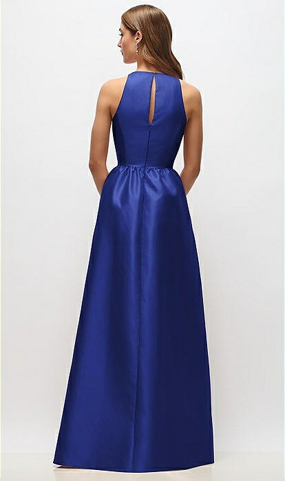 Sleeveless Keyhole Back Satin Maxi Bridesmaid Dress In Cobalt Blue