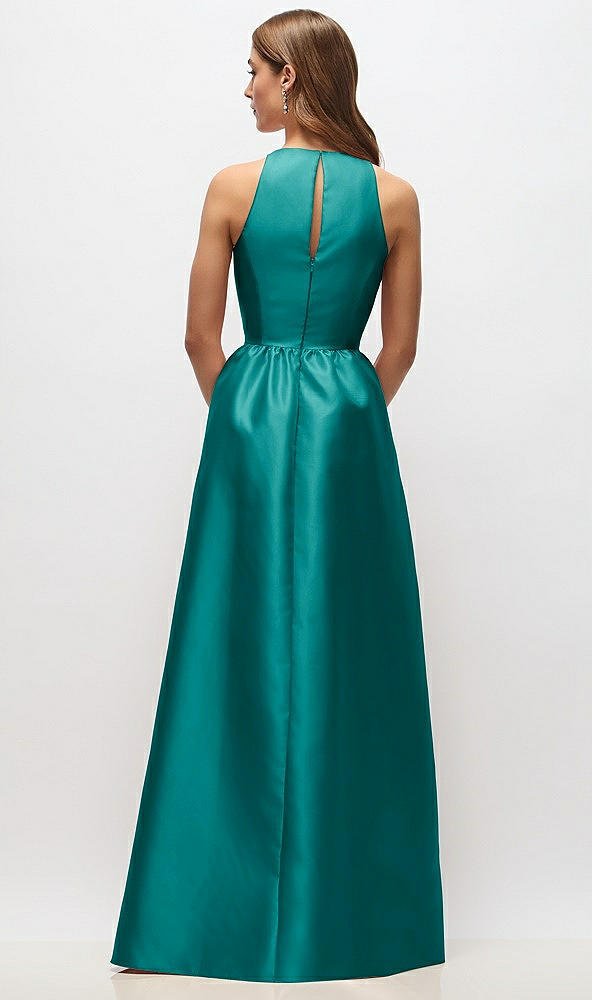 Back View - Jade Sleeveless Keyhole Back Satin Maxi Dress