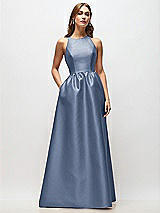 Front View Thumbnail - Larkspur Blue Sleeveless Keyhole Back Satin Maxi Dress