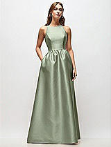 Front View Thumbnail - Sage Sleeveless Keyhole Back Satin Maxi Dress