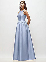 Side View Thumbnail - Sky Blue Sleeveless Keyhole Back Satin Maxi Dress