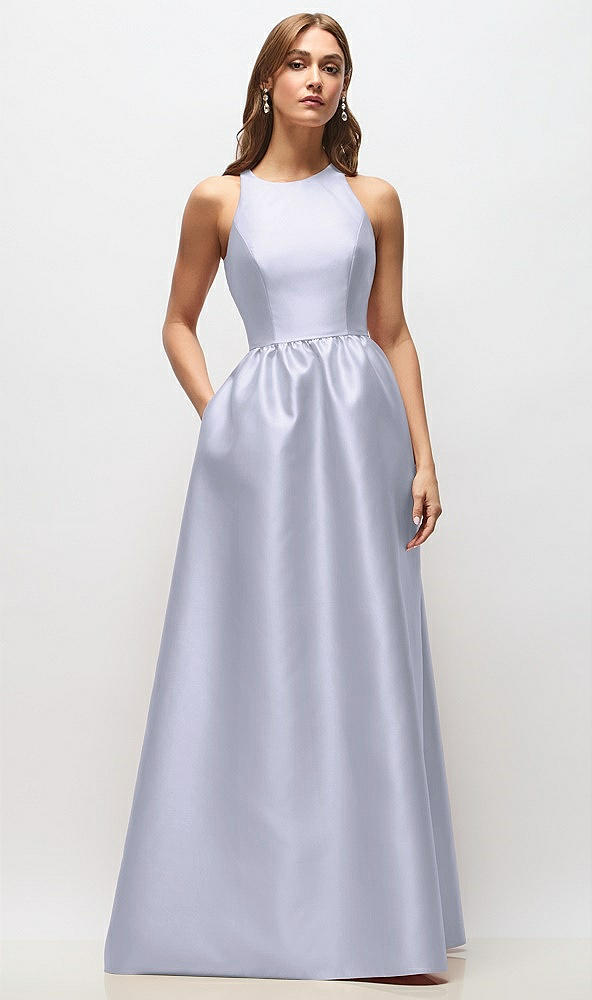 Front View - Silver Dove Sleeveless Keyhole Back Satin Maxi Dress
