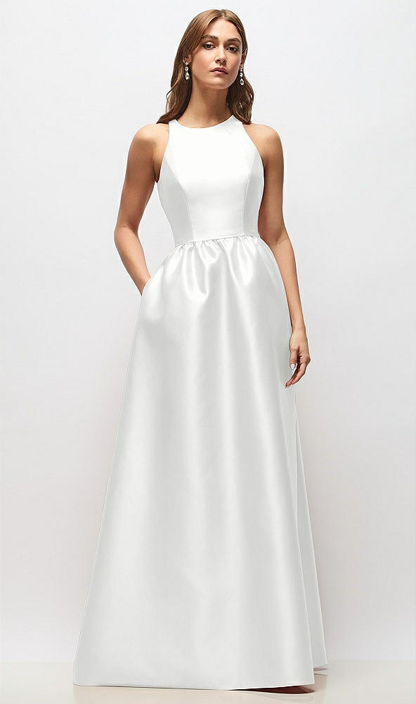 Front View - White Sleeveless Keyhole Back Satin Maxi Dress