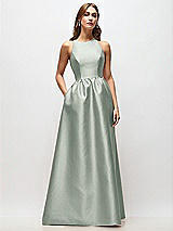 Front View Thumbnail - Willow Green Sleeveless Keyhole Back Satin Maxi Dress