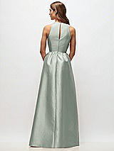 Rear View Thumbnail - Willow Green Sleeveless Keyhole Back Satin Maxi Dress