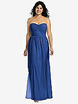 Front View Thumbnail - Classic Blue Strapless Draped Bodice Maxi Dress with Front Slits
