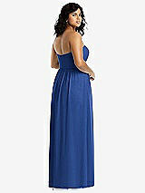 Rear View Thumbnail - Classic Blue Strapless Draped Bodice Maxi Dress with Front Slits