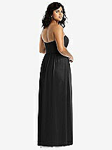 Rear View Thumbnail - Black Strapless Draped Bodice Maxi Dress with Front Slits