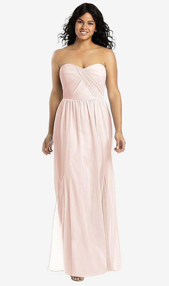 Front View - Blush Strapless Draped Bodice Maxi Dress with Front Slits