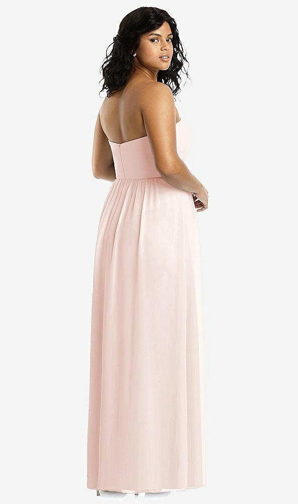 Back View - Blush Strapless Draped Bodice Maxi Dress with Front Slits