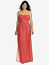 Front View Thumbnail - Perfect Coral Strapless Draped Bodice Maxi Dress with Front Slits
