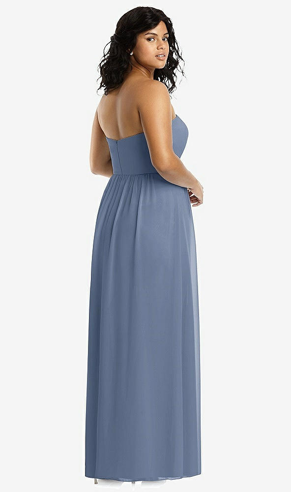 Back View - Larkspur Blue Strapless Draped Bodice Maxi Dress with Front Slits