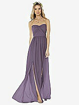 Alt View 1 Thumbnail - Lavender Strapless Draped Bodice Maxi Dress with Front Slits