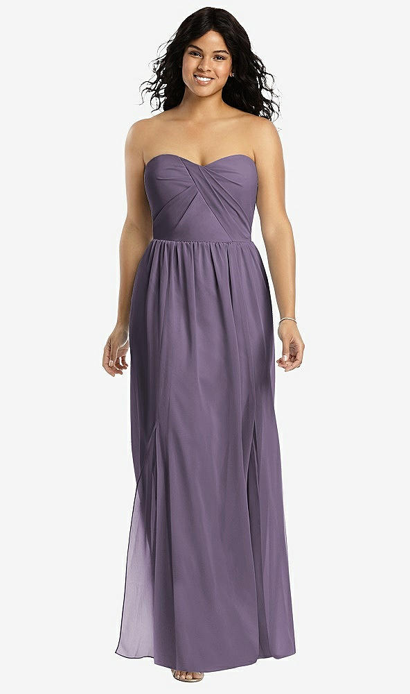 Front View - Lavender Strapless Draped Bodice Maxi Dress with Front Slits