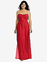 Front View Thumbnail - Parisian Red Strapless Draped Bodice Maxi Dress with Front Slits