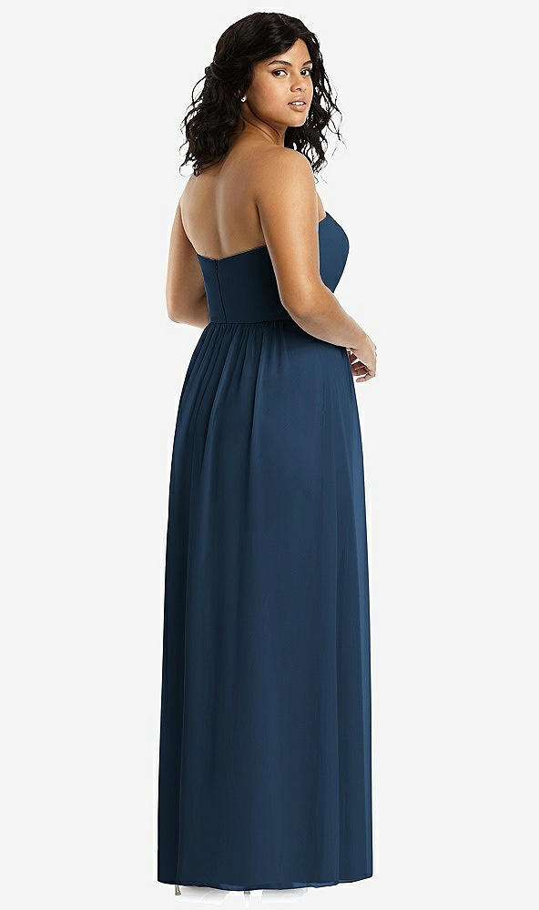 Back View - Sofia Blue Strapless Draped Bodice Maxi Dress with Front Slits