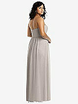 Rear View Thumbnail - Taupe Strapless Draped Bodice Maxi Dress with Front Slits
