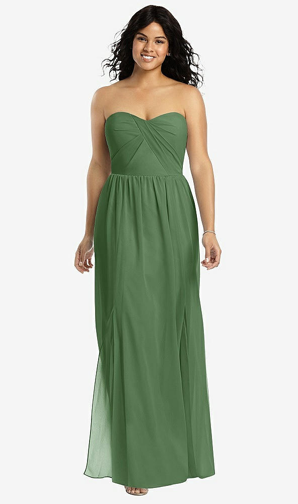 Front View - Vineyard Green Strapless Draped Bodice Maxi Dress with Front Slits