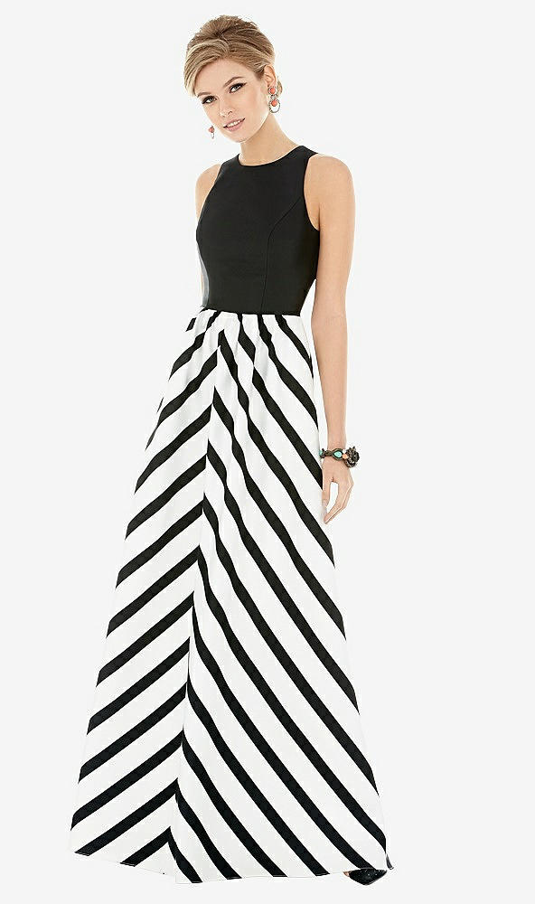 Front View - Stripe Sleeveless Striped Skirt Maxi Dress with Pockets