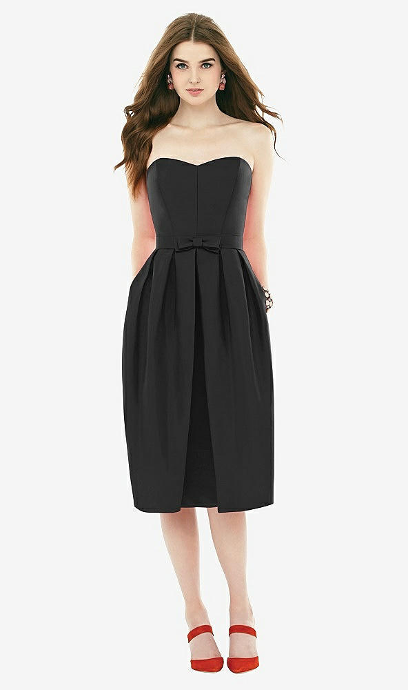 Front View - Black Midi Natural Waist Strapless Dress
