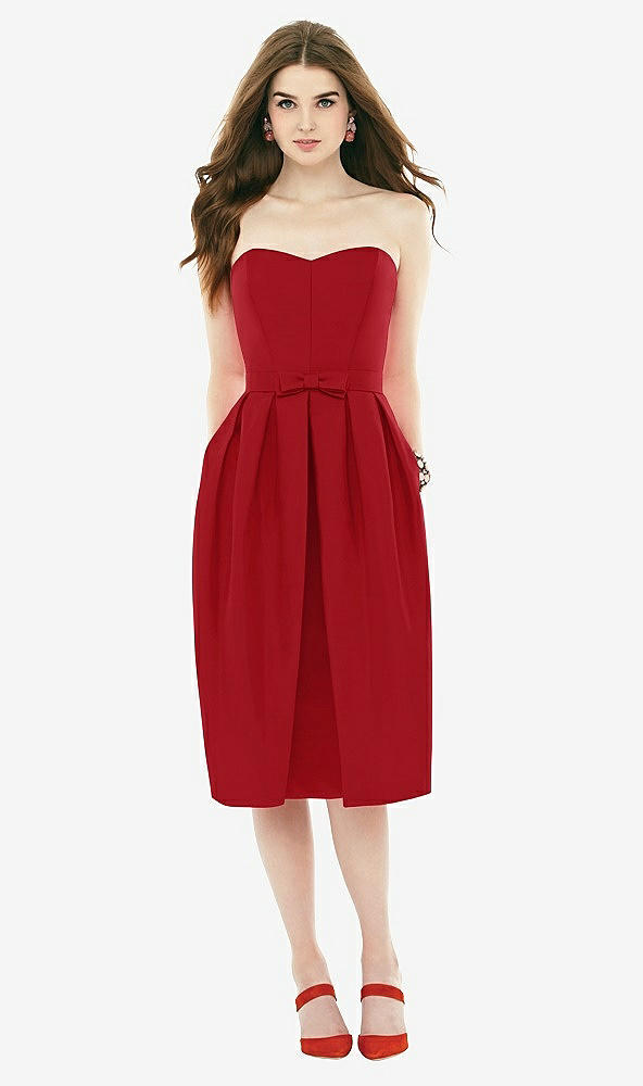 Front View - Garnet Midi Natural Waist Strapless Dress